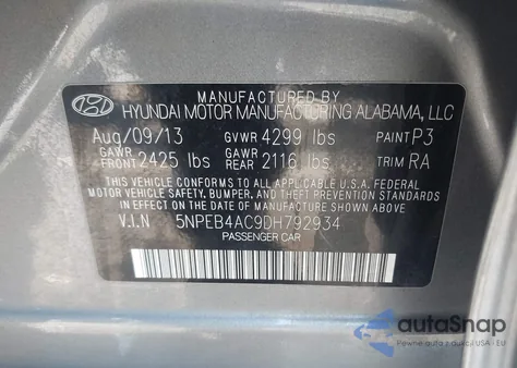 2013 Hyundai Sonata Gls from USA, damaged, VIN 5NPEB4AC9DH792934